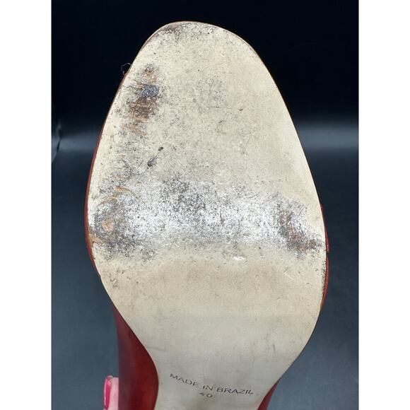 ALDO Red Leather Peep Toe‎ Heels Women’s Size 40 (US 9.5-10) Wood Cone Heel - Picture 9 of 13